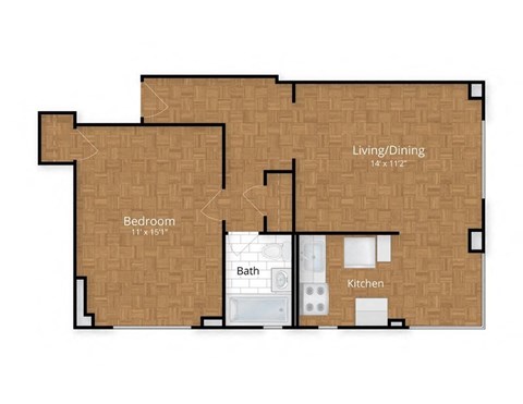 One Bedroom Floor Plan at The York and Potomac Park, Washington, DC, 20006